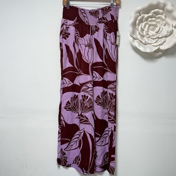 Anthropologie Maeve the saria smocked wide leg pants NWT side M - Picture 3 of 9